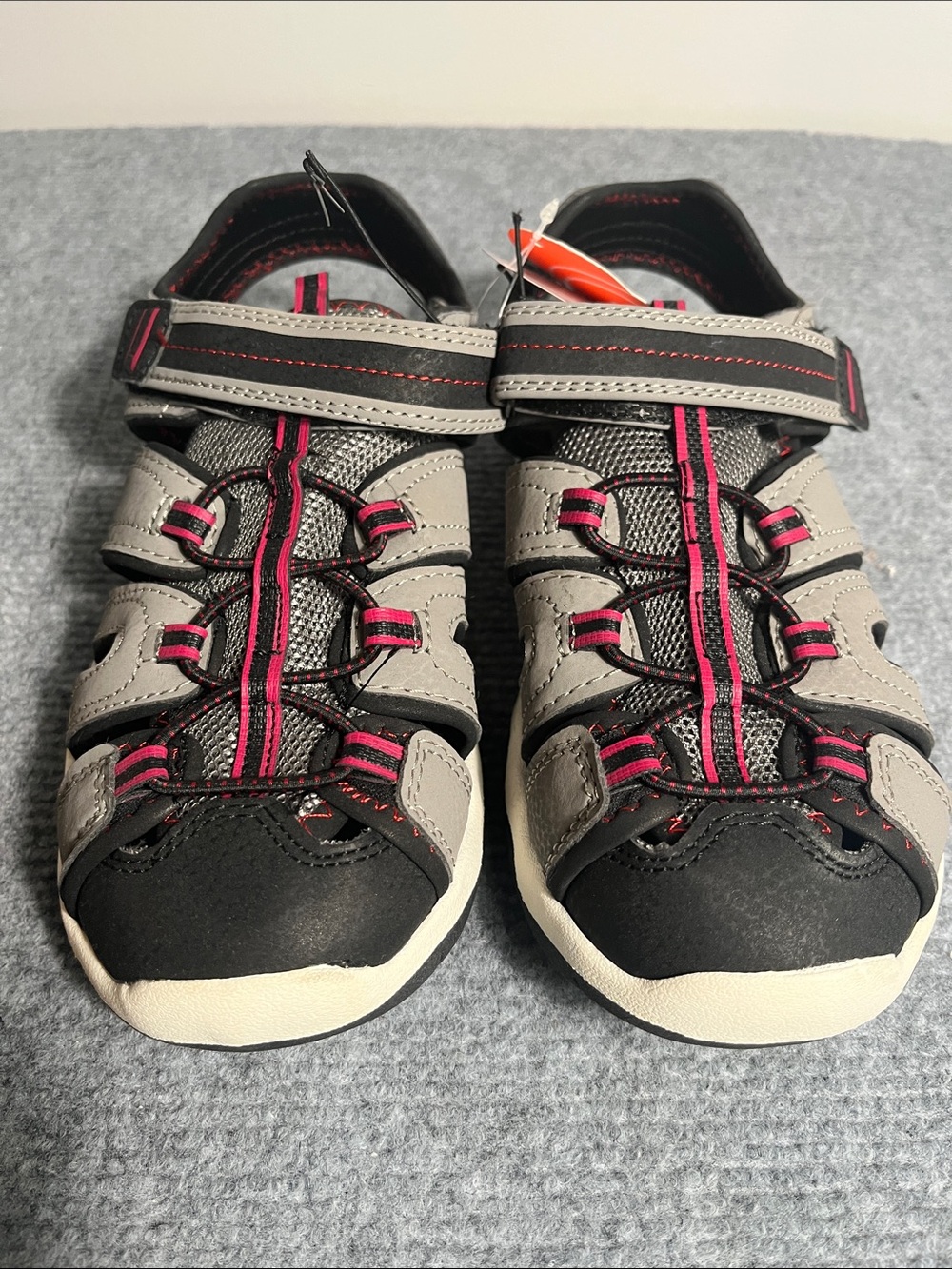 wonder nation Gray, Black and Pink Kids Closed-Toe Hook-and-Loop Sandals